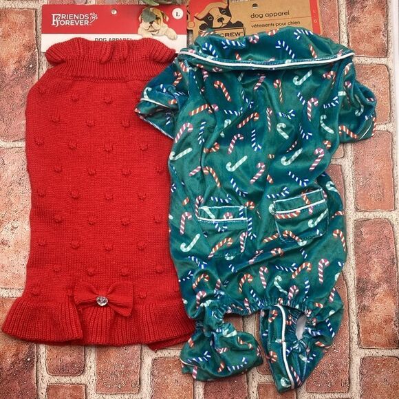 Dog Pet Holiday Sweater & Pajama Christmas 2-Pack Size L - Picture 1 of 15